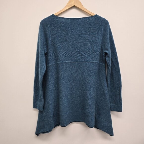 Charter Club Luxury 100% Cashmere Tunic Sweater Sz Medium Assymetrical Cut Blue - Picture 2 of 6
